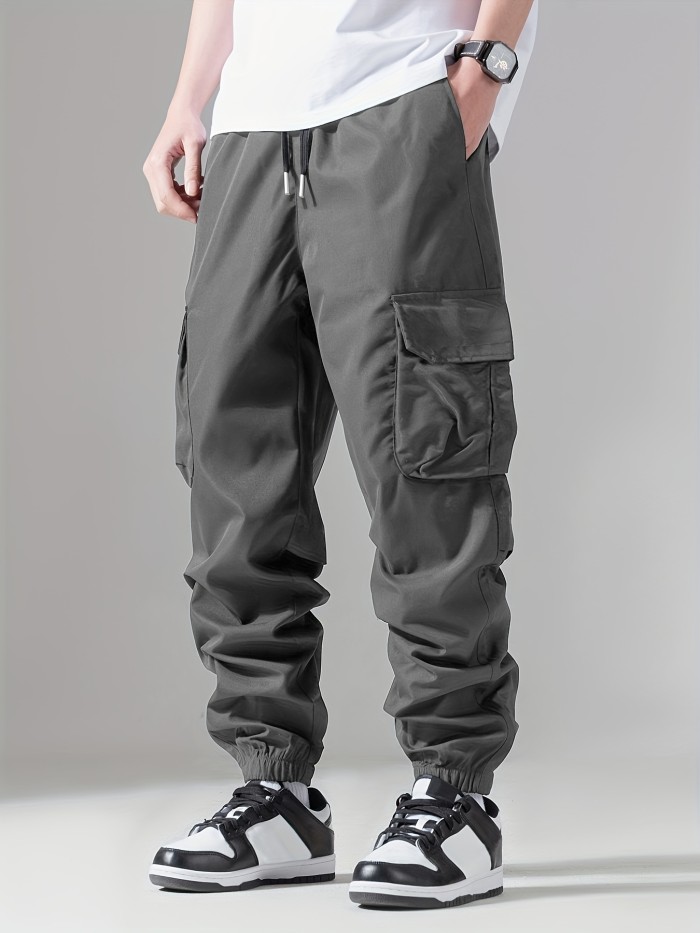 Casual Loose Fit Multi-pocket Drawstring Cargo Pants, Men's Joggers For ...