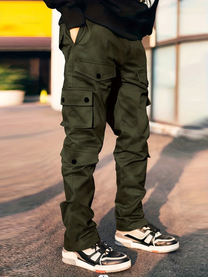 Casual Breathable Multi Pocket Drawstring Pants, Men's Cargo Pants For Spring Summer Outdoor