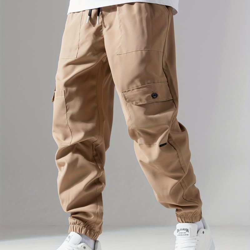 Casual Loose Fit Multi-pocket Drawstring Cargo Pants, Men's Joggers For Spring And Fall