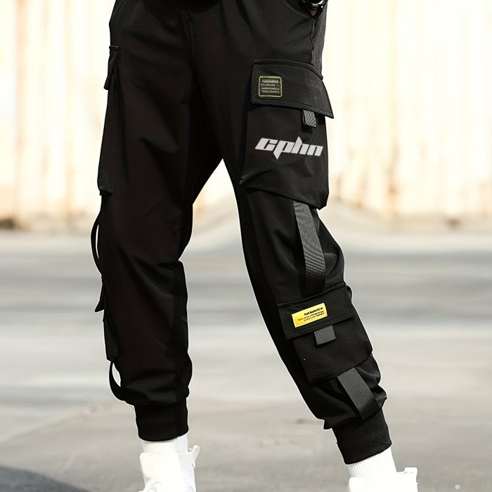 Classic Design Multi Flap Pockets Cargo Pants,Men's Loose Fit Drawstring Harem Cargo Jogger Pants