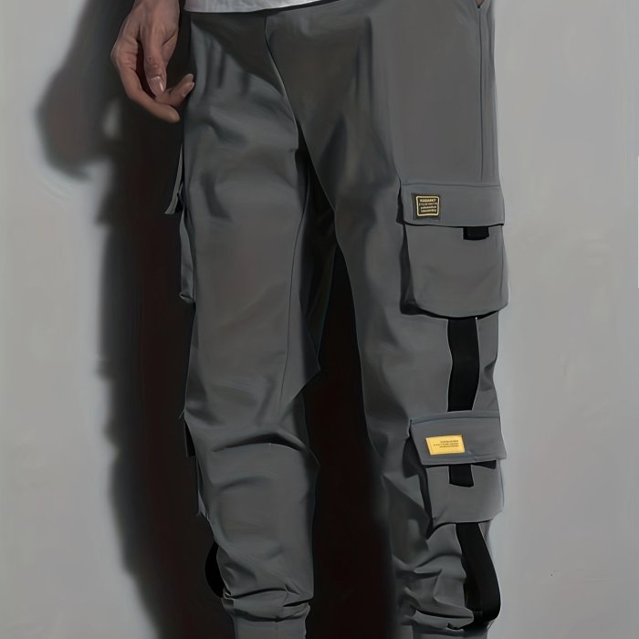 Classic Design Multi Flap Pockets Cargo Pants,Men's Loose Fit Drawstring Harem Cargo Jogger Pants