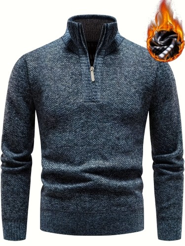 Men's Long Sleeve Soft Touch Quarter Zip Sweater, Thermal Jumper
