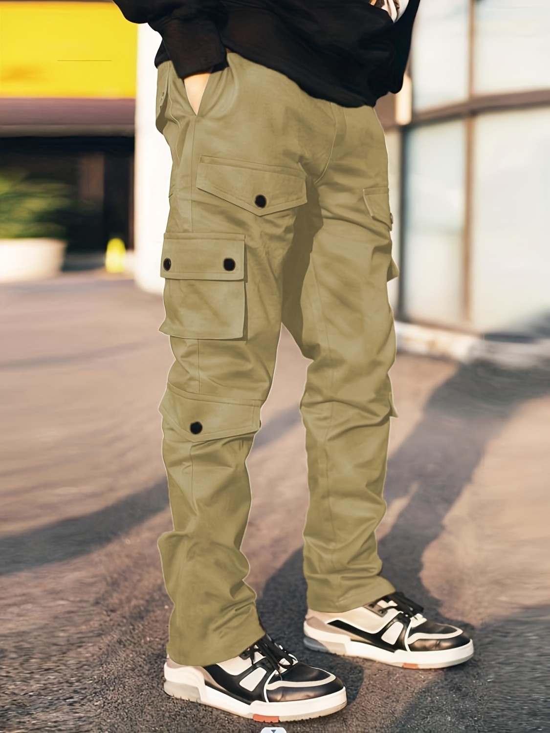 Beige Multi Pocket Drawstring Pants