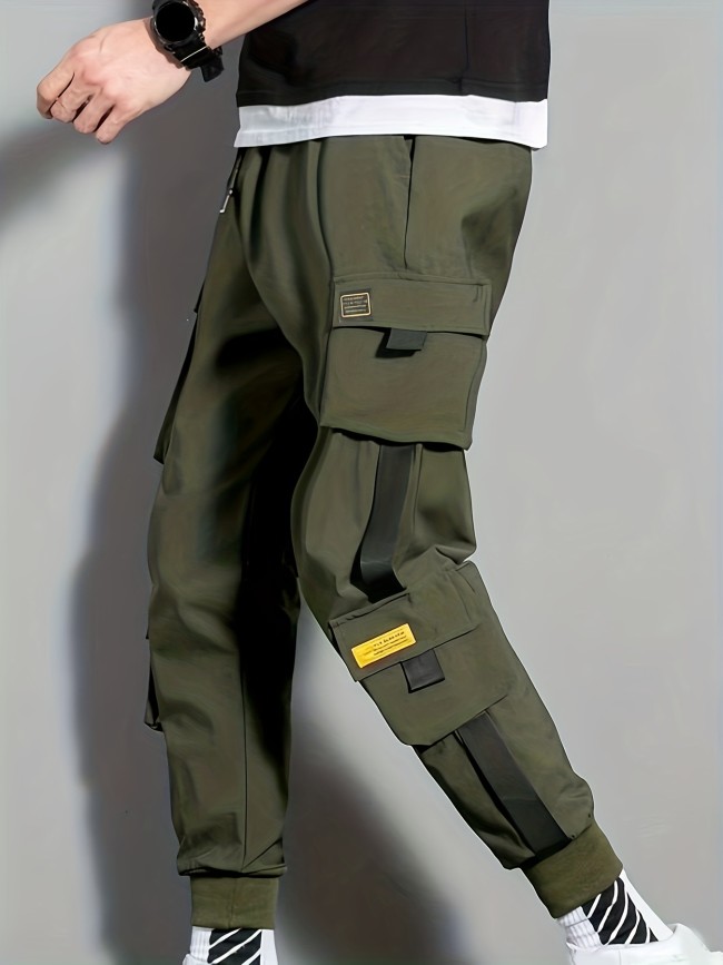 Classic Design Multi Flap Pockets Cargo Pants,Men's Loose Fit Drawstring Harem Cargo Jogger Pants