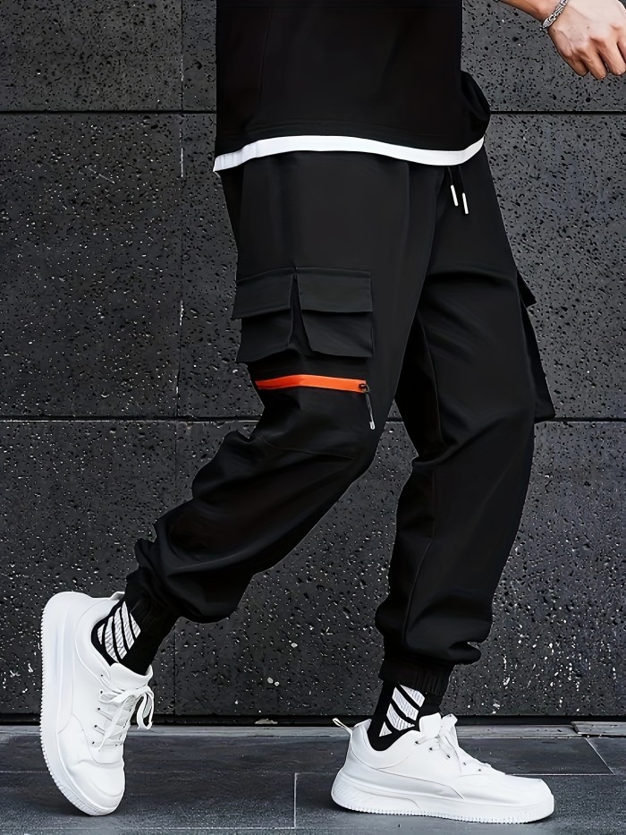 Men's Drawstring Trendy Flap Pockets Cargo Pants