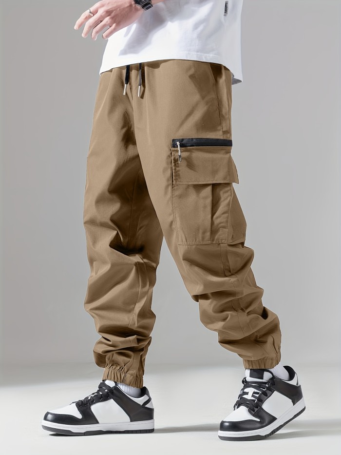 Men's Drawstring Trendy Flap Pockets Cargo Pants