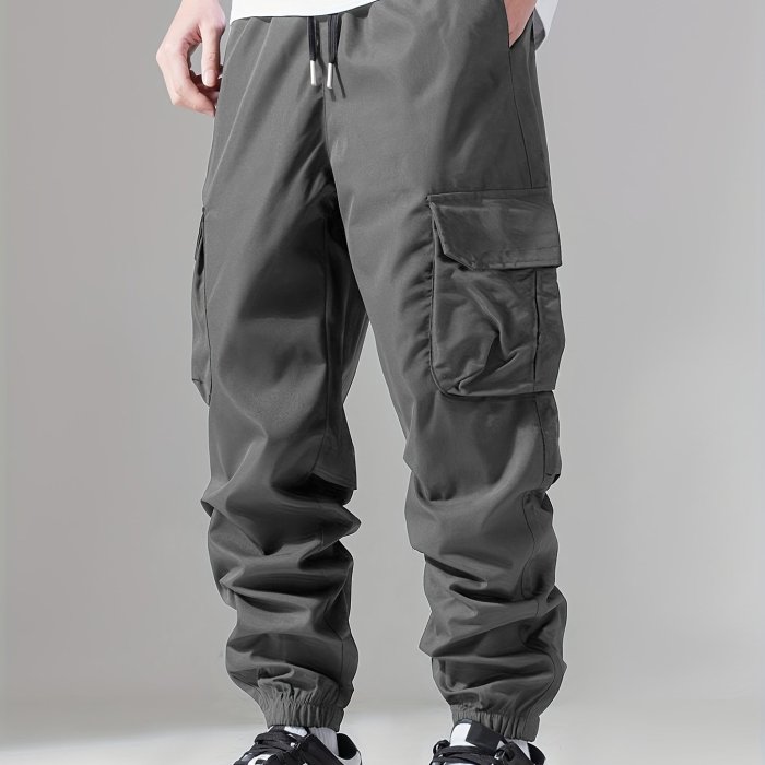 Casual Loose Fit Multi-pocket Drawstring Cargo Pants, Men's Joggers For Spring And Fall Outdoor