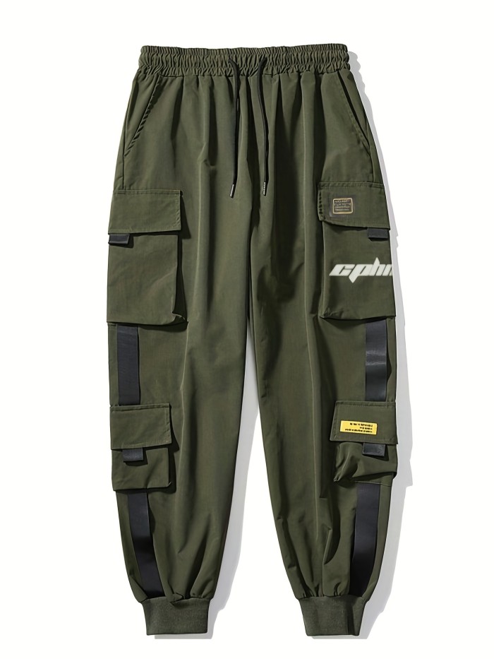 Classic Design Multi Flap Pockets Cargo Pants,Men's Loose Fit Drawstring Harem Cargo Jogger Pants