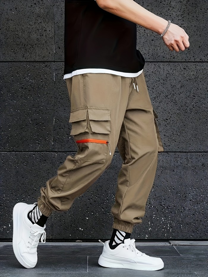 Men's Drawstring Trendy Flap Pockets Cargo Pants