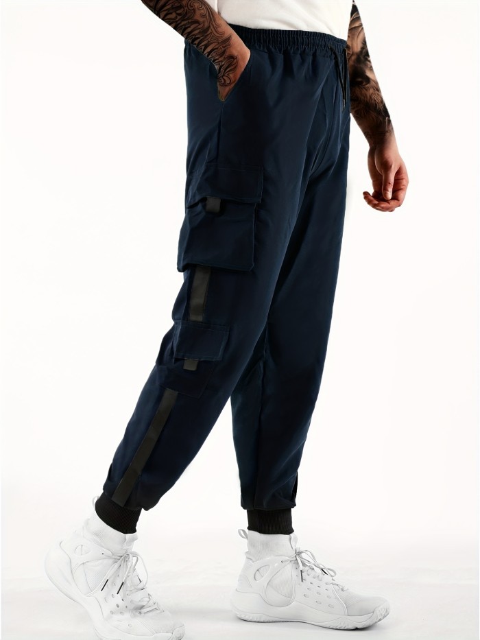 Classic Design Multi Flap Pockets Cargo Pants,Men's Loose Fit Drawstring Harem Cargo Jogger Pants