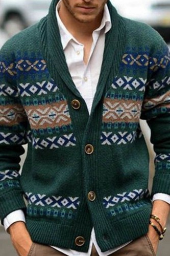 Fashion Turn-down Collar Regular Cotton Cardigan Cashmere Knit Male Casual  Button Sweater