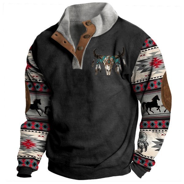 Button Vintage Hoodie for Men Fashion Oversized  Casual Sweatshirt Pullover Tops