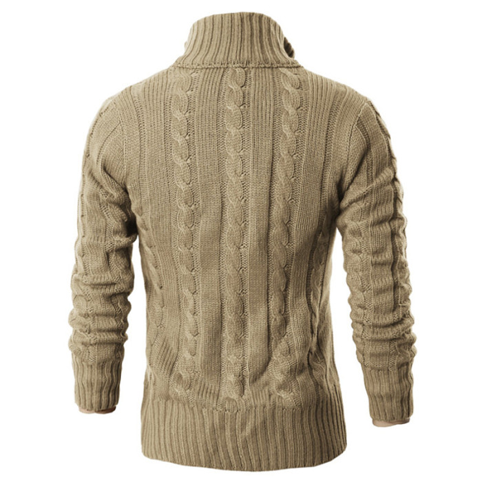 Men Vintage Single Breasted Turtleneck Knitted Sweater Warm Thick Knit Cardigan Outerwear