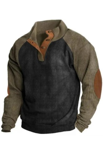 Button Vintage Hoodie for Men Fashion Oversized  Casual Sweatshirt Pullover Tops
