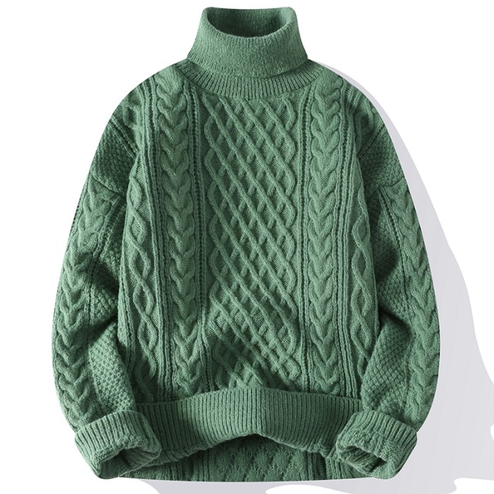 Mens Turtleneck Sweaters Pullover Solid Color Knitted  Casual Sweater