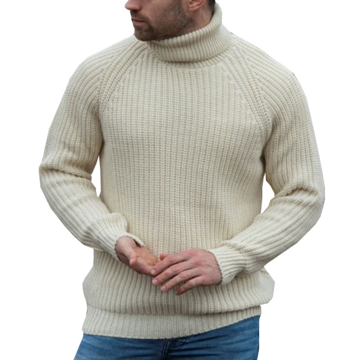 Men's Solid Color Fashionable High Neck Knitted Loose Long Sleeve Pullover Bottoming Sweater