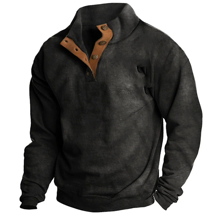 Button Vintage Hoodie for Men Fashion Oversized  Casual Sweatshirt Pullover Tops