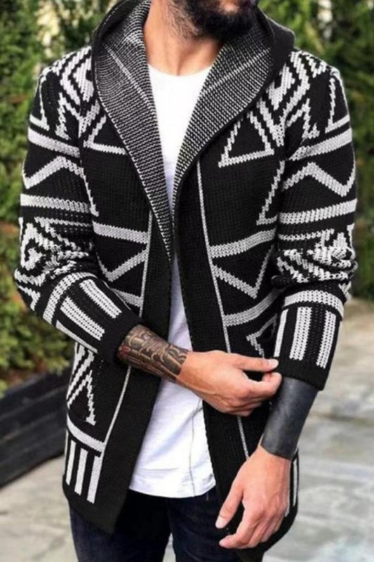 Men's Fashion Casual Jacquard Knitted Cardigan Sweater