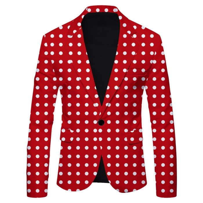 New Polka Dot Printed Casual Suit Jacket Fashion Design Formal Wedding Banquet Men's Lapel Suit