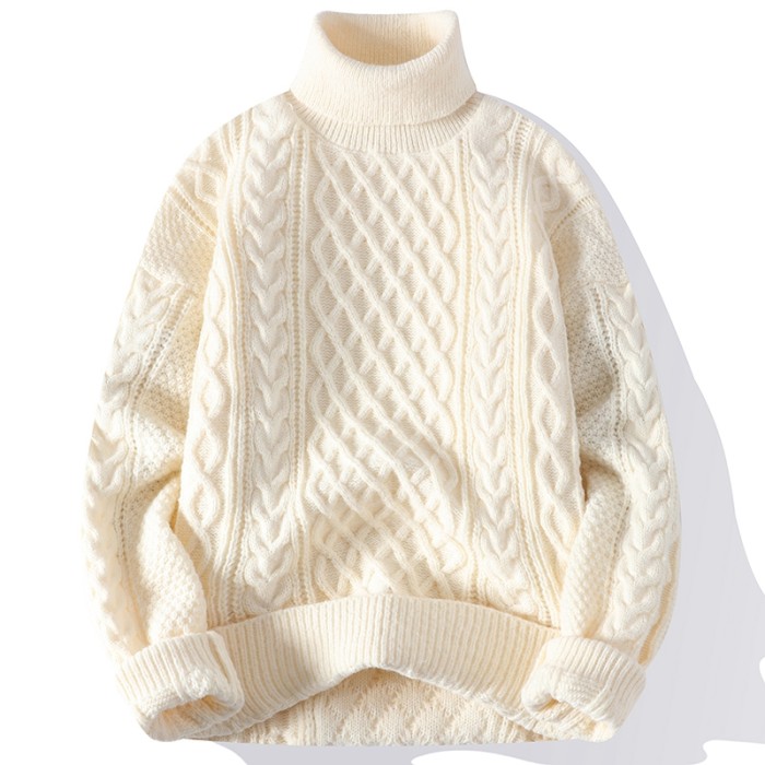 Mens Turtleneck Sweaters Pullover Solid Color Knitted  Casual Sweater