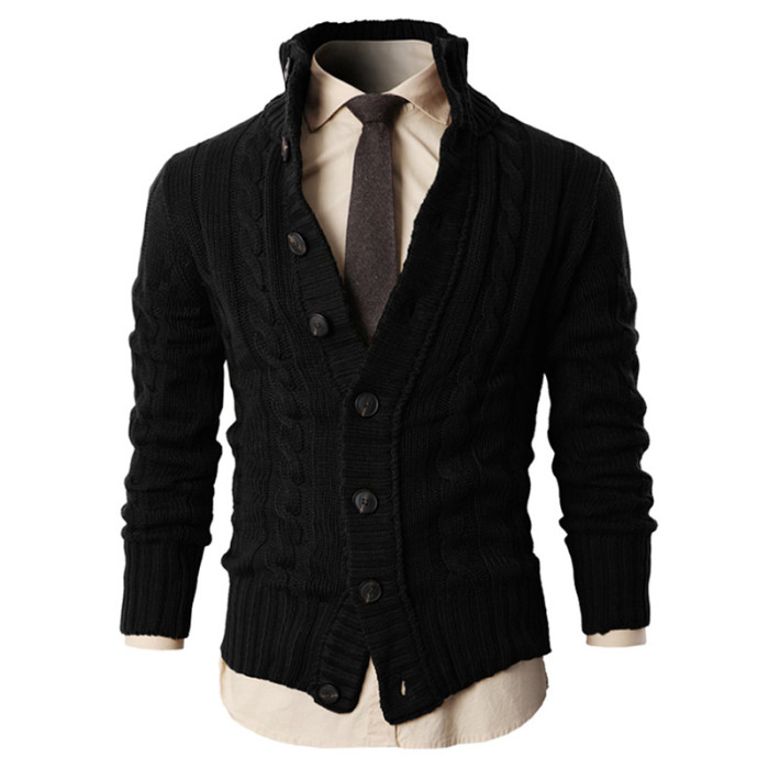 Men Vintage Single Breasted Turtleneck Knitted Sweater Warm Thick Knit Cardigan Outerwear