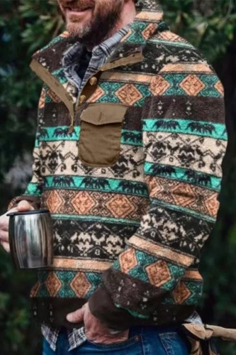 Retro Ethnic Sweatshirt Men Jackets Thicken Fluffy Fleece Coat Hoodie Male Pullover Tops
