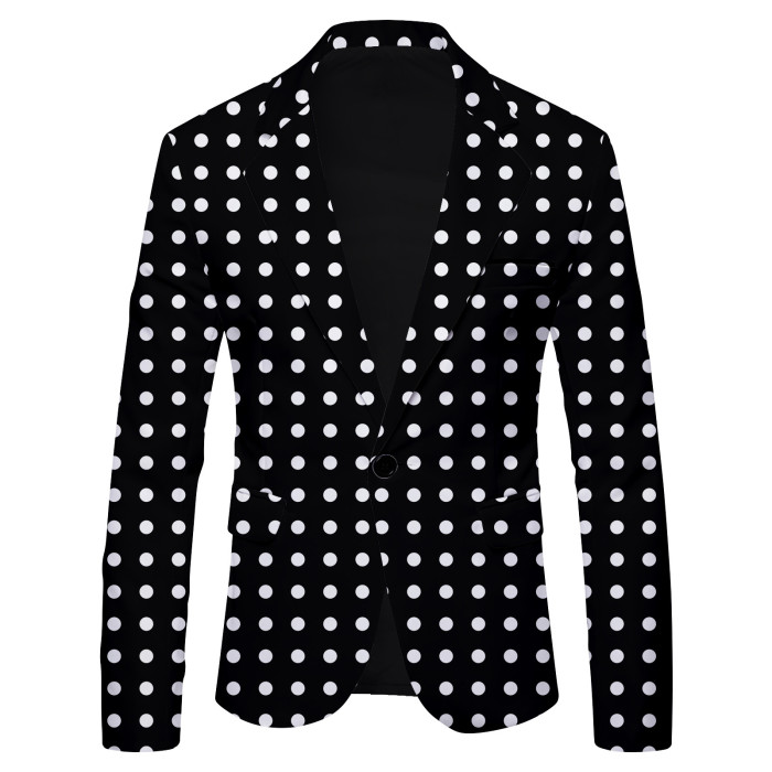 New Polka Dot Printed Casual Suit Jacket Fashion Design Formal Wedding Banquet Men's Lapel Suit