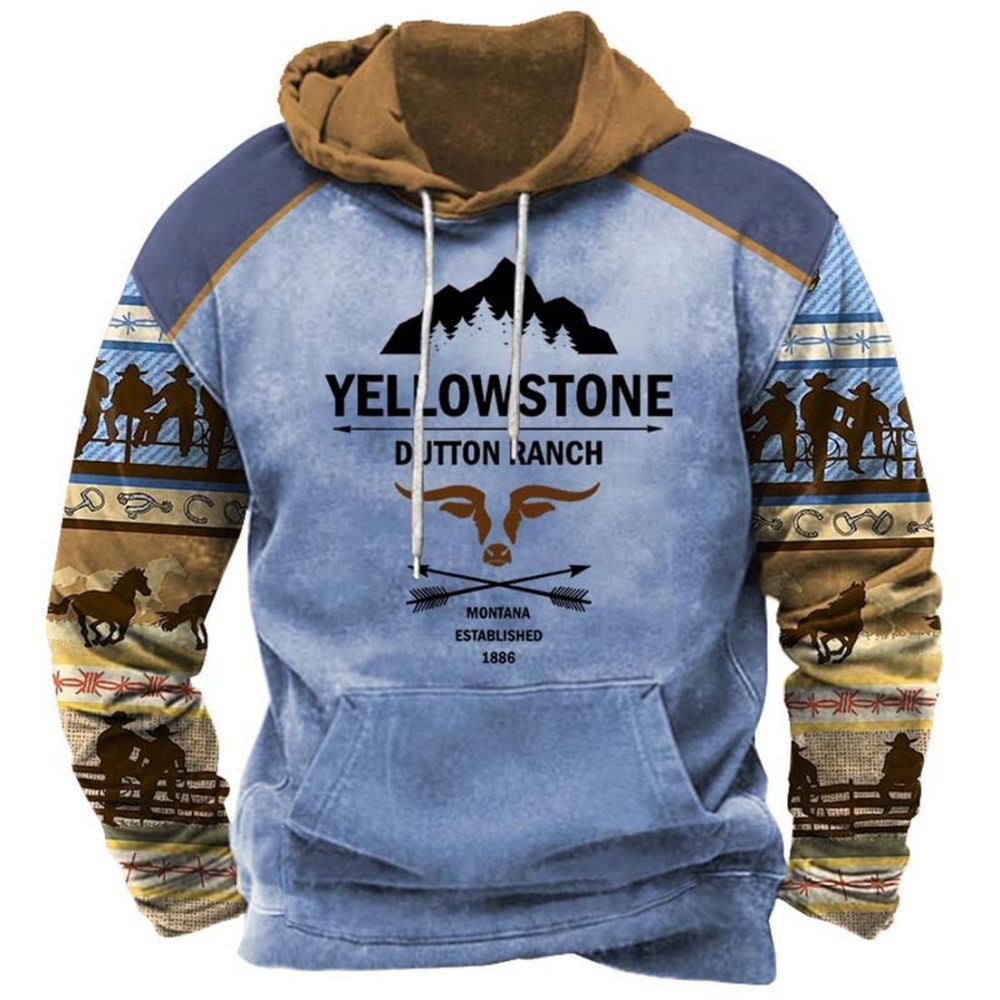 Classic Men's Hoodie Vintage Harajuku Pattern Oversized Casual Tops Street Sweatshirt