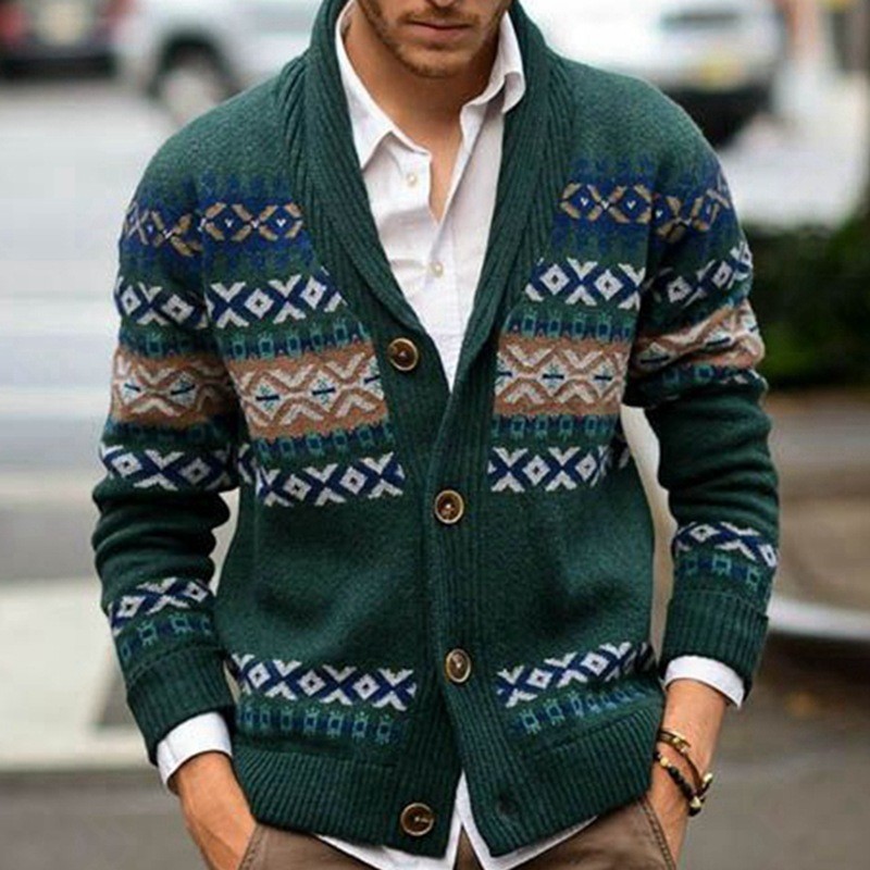 Fashion Turn-down Collar Regular Cotton Cardigan Cashmere Knit Male Casual  Button Sweater