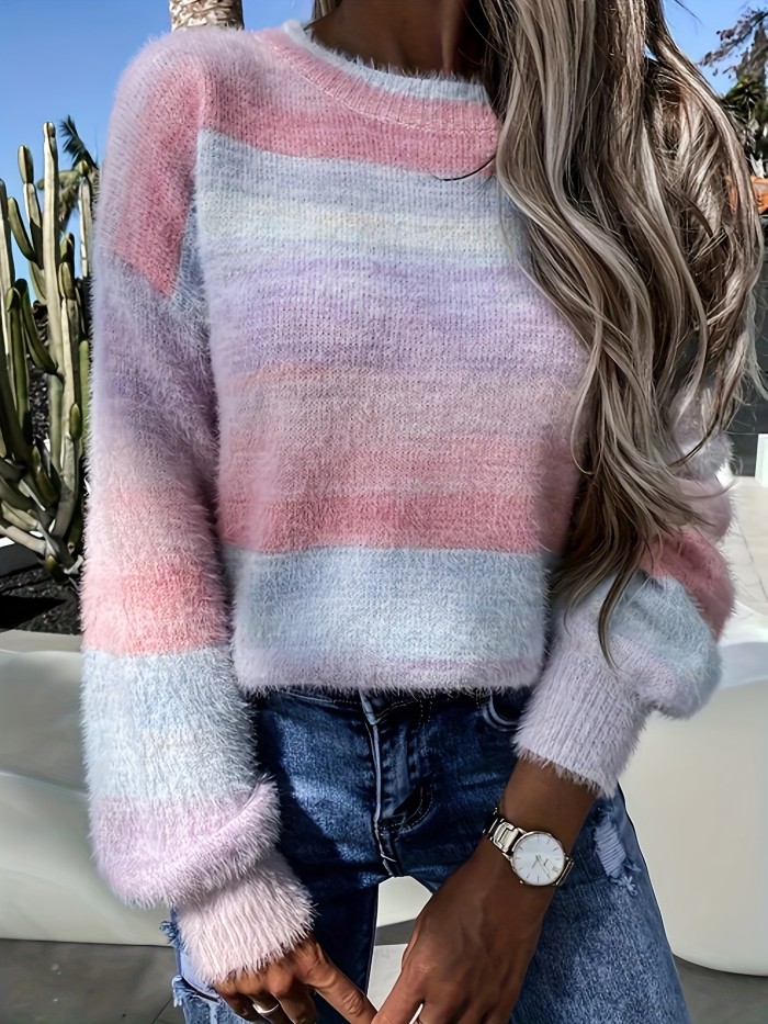 Tie Dye Crew Neck Sweater, Casual Long Sleeve Sweater For Fall & Winter, Women's Clothing