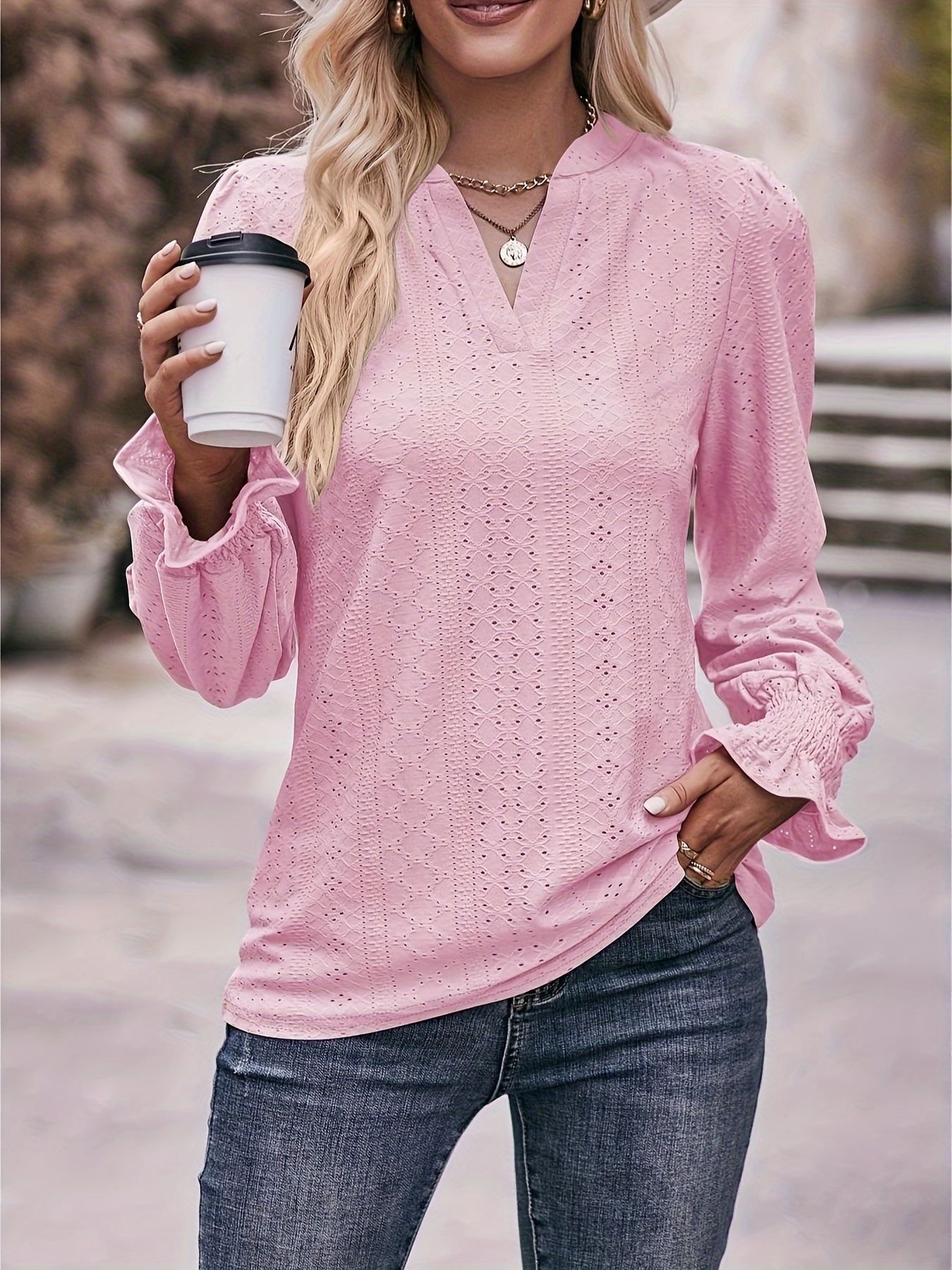 Ivicoer 3/4 Length Sleeve Womens Tops Summer Spring Tops For Women 2025 Puff Lace Sleeve Shirts