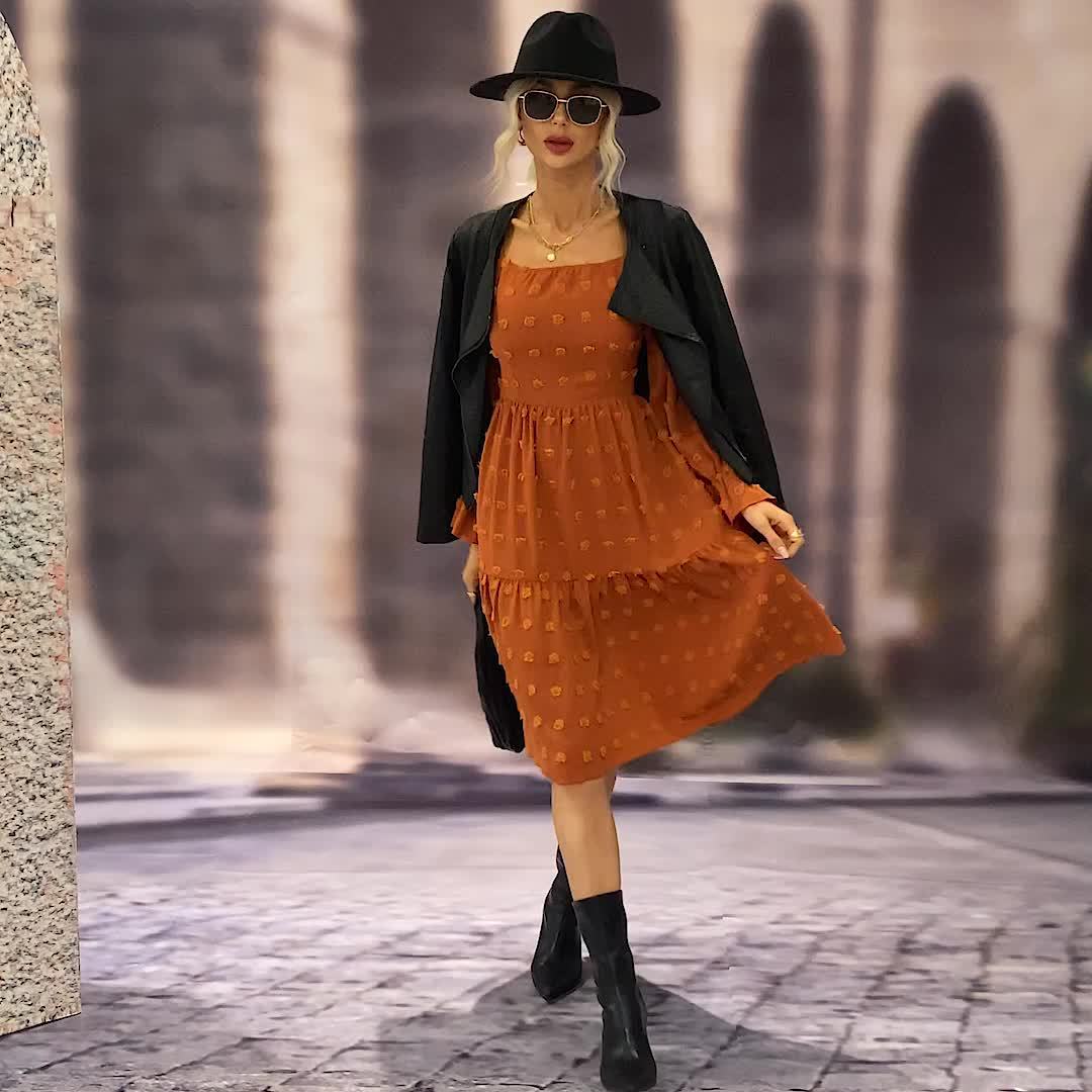 Elegant Swiss Dot Short Sleeve Dress with Tied Slit and Flattering Waist Detail main image 0