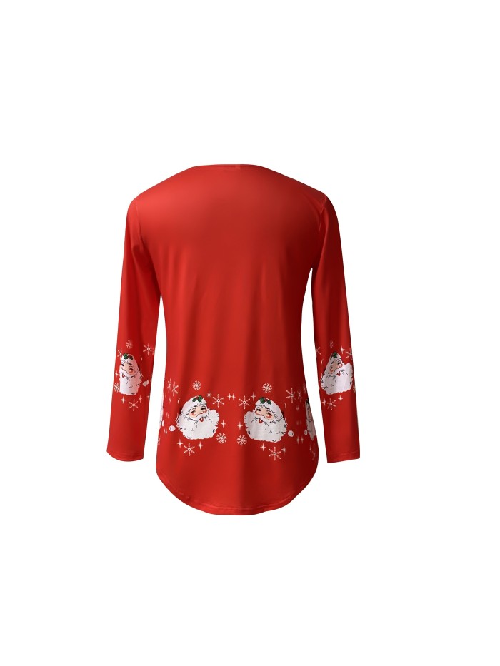 Christmas Santa & Letter Print T-Shirt, Casual Crew Neck Long Sleeve  Blouses & Shirts