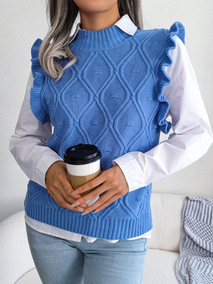 Women's Sweater Ruffle Hem Texture Sweater Vest