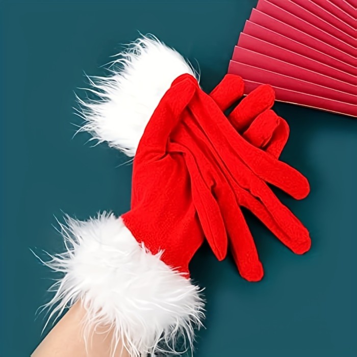 Christmas Full Finger Plush Inner Warm Gloves, Santa Claus Gloves For Costume Christmas Party Gifts