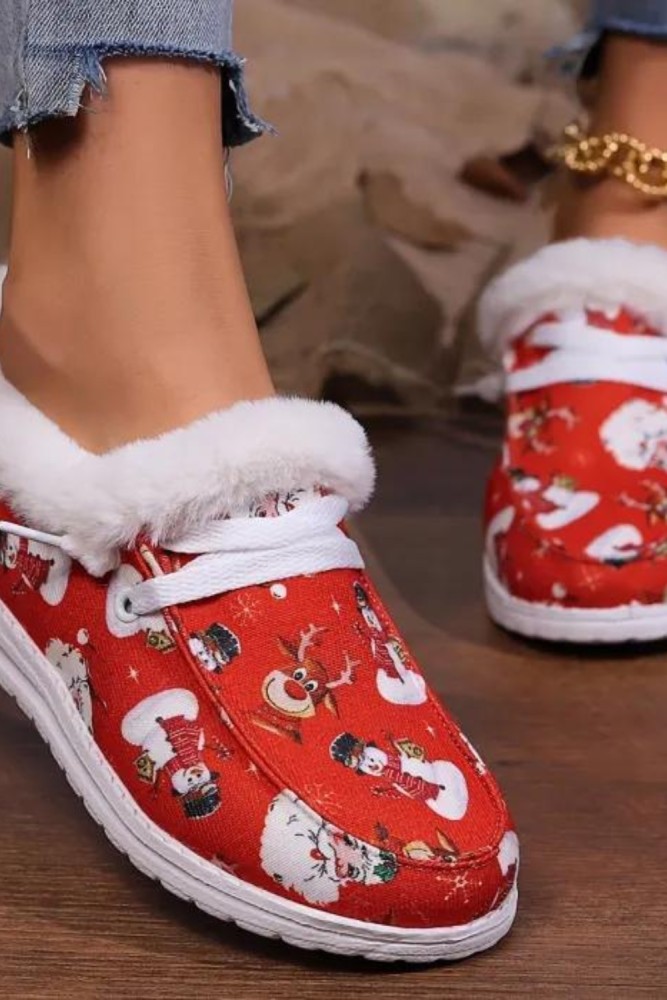 Women's Fashion Christmas Style Snow Boots, The Upper Is Decorated With Santa Claus, Snowman, Elk Cartoon Patterns, Plus Plush Comfort And Warmth