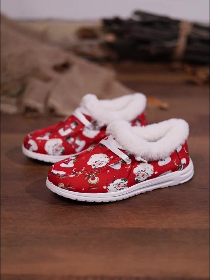 Women's Fashion Christmas Style Snow Boots, The Upper Is Decorated With Santa Claus, Snowman, Elk Cartoon Patterns, Plus Plush Comfort And Warmth