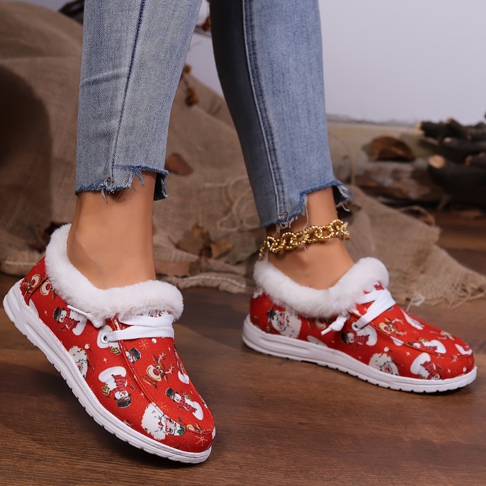 Women's Fashion Christmas Style Snow Boots, The Upper Is Decorated With Santa Claus, Snowman, Elk Cartoon Patterns, Plus Plush Comfort And Warmth