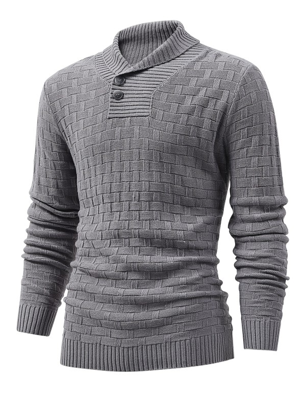 All Match Knitted Sweater, Men's Casual Warm Middle Stretch Shawl Collar Pullover Sweater For Men Fall Winter