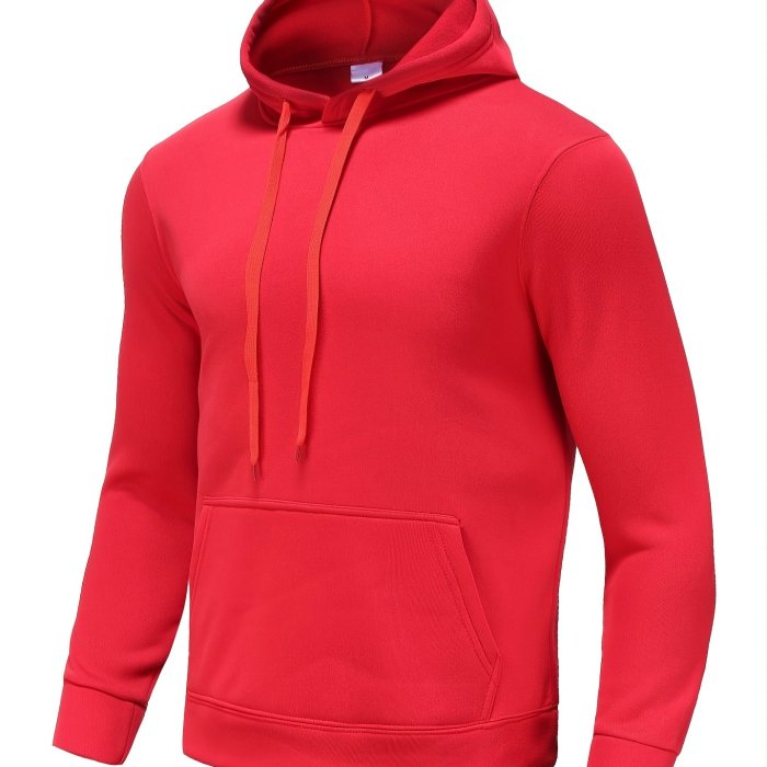 Men's Solid Color, Pocket Drawstring, Thermal Hoodie