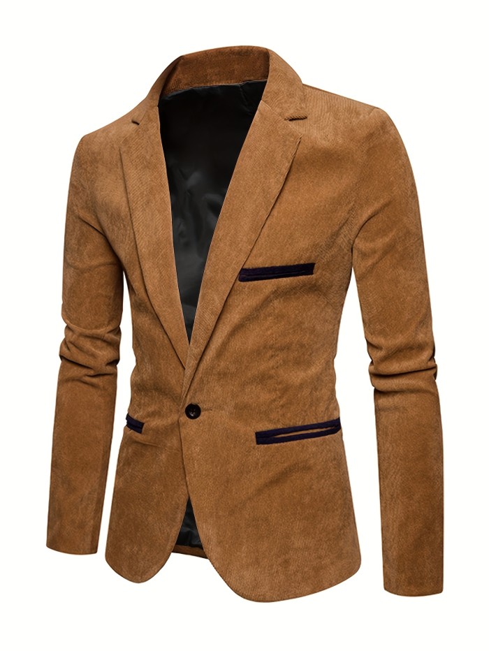 Solid Men's Fashionable Corduroy Casual Lapel Suit Jacket, Suitable For Formal Occasions, Showing The Charm Of An Elegant Gentleman