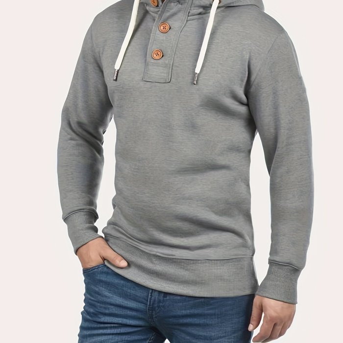 Men's Long Sleeve Solid Hoodies Street Casual Sports And Fashionable Sweatshirt,Suitable For Outdoor Sports,For Autumn And Winter, Fashionable And Versatile