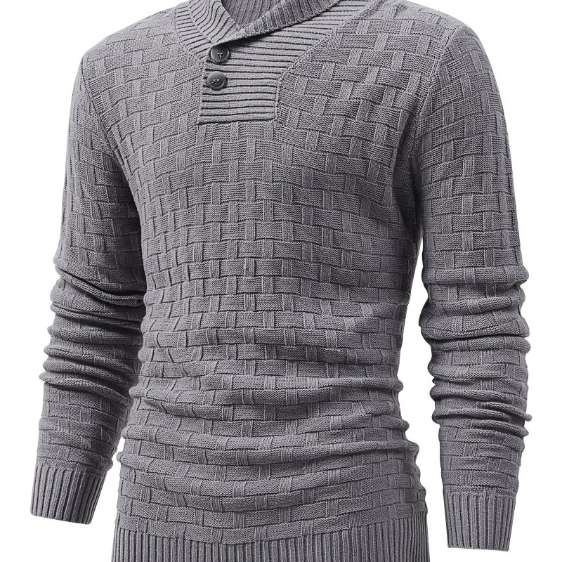 All Match Knitted Sweater, Men's Casual Warm Middle Stretch Shawl Collar Pullover Sweater For Men Fall Winter