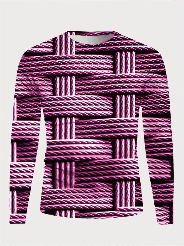 Hemp Rope 3D Print Men's Stylish Long Sleeve T-shirt, Spring Fall