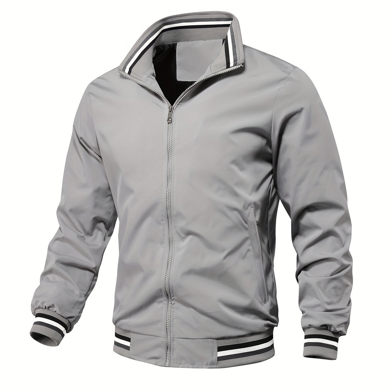 Bomber Jacket Full Zip Pointed Collar Mens Grey