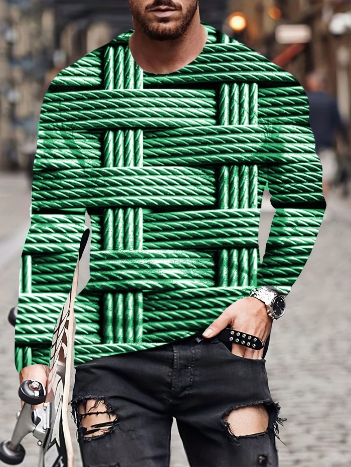 Hemp Rope 3D Print Men's Stylish Long Sleeve T-shirt, Spring Fall