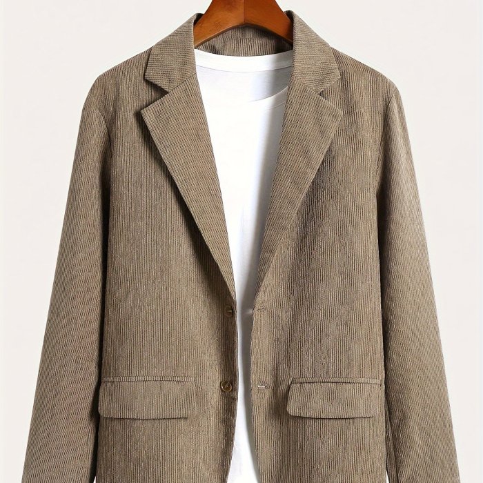 Two Button Blazer, Men's Casual Retro Flap Pocket Suit Jacket For Business
