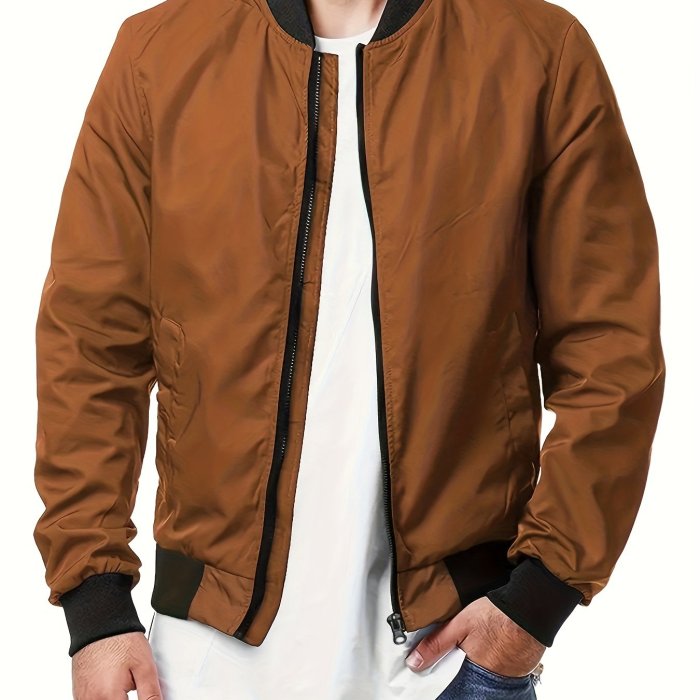 Men's Casual Pocket Bomber Zipper Jacket Large Size Coats