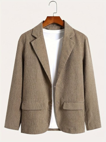 Two Button Blazer, Men's Casual Retro Flap Pocket Suit Jacket For Business