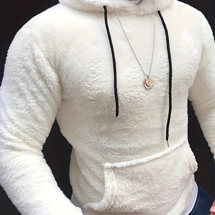 Cool Warm Fluffy Hoodies For Men, Men's Casual Snuddie Pullover Hooded Sweatshirt With Kangaroo Pocket Streetwear For Winter Fall, As Gifts